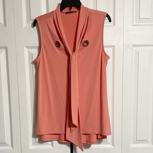 Ariella Coral Sleeveless Blouse neck Tie Detail top shirt size LARGE